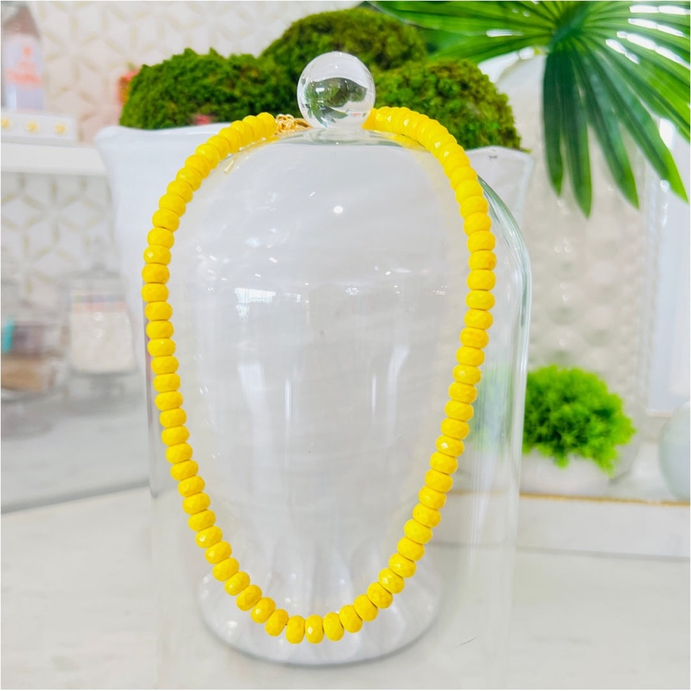 James Ascher Neon Yellow Handbeaded Rondelle Howlite Candy Necklace NWOT 16”-18”